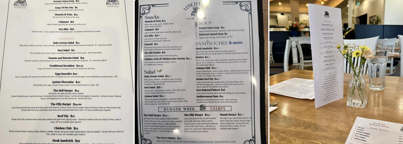 Bull & Filly Menu