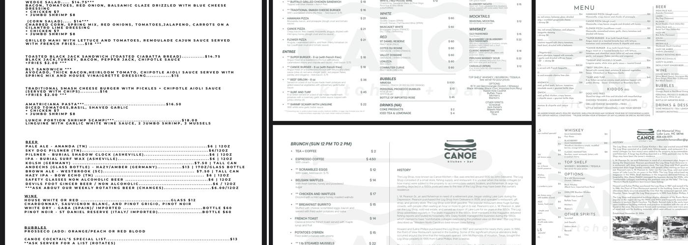 Canoe Kitchen and Bar Menu