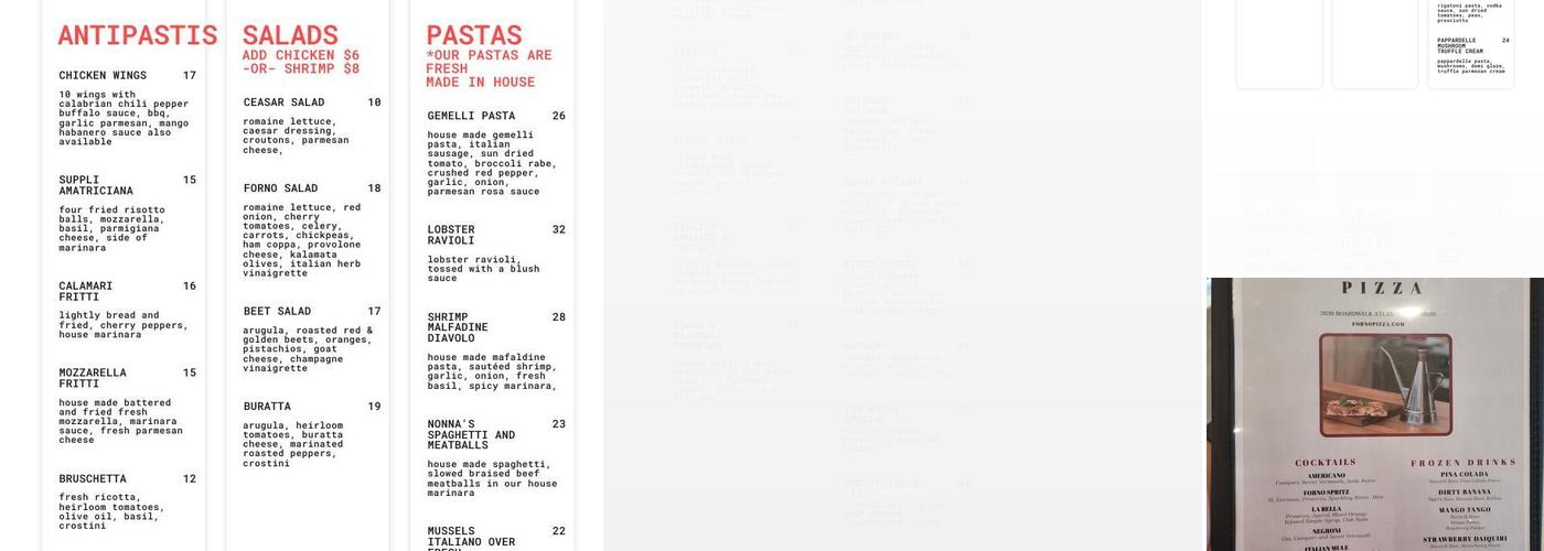 Forno Roman Pizza Menu