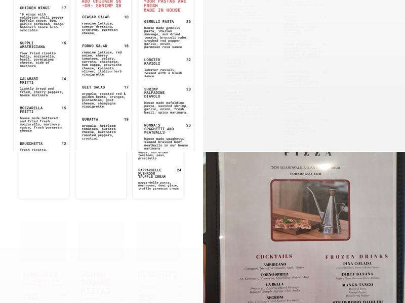 Forno Roman Pizza Menu