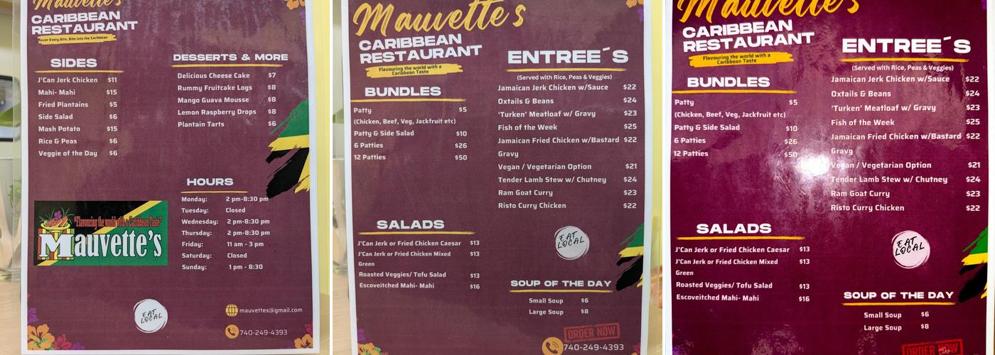 Mauvette's Caribbean Cuisine Menu
