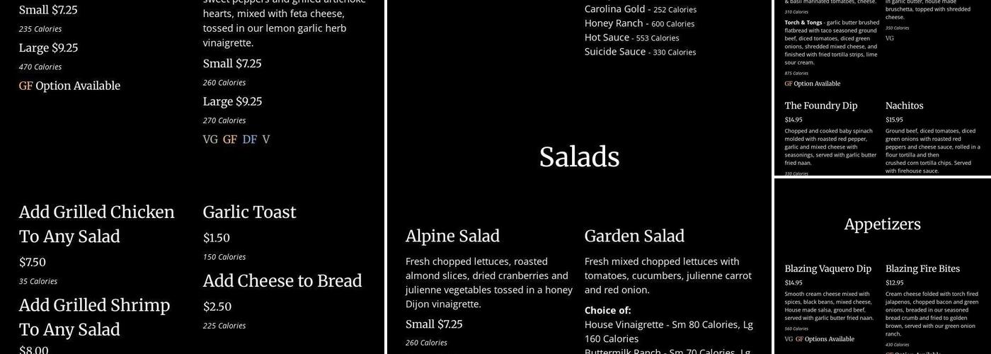 The Foundry 1872 Menu