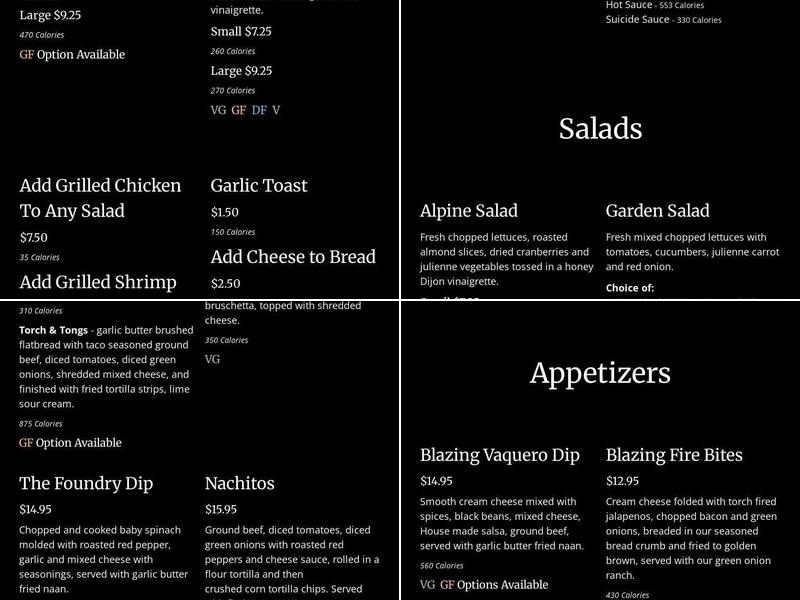 The Foundry 1872 Menu