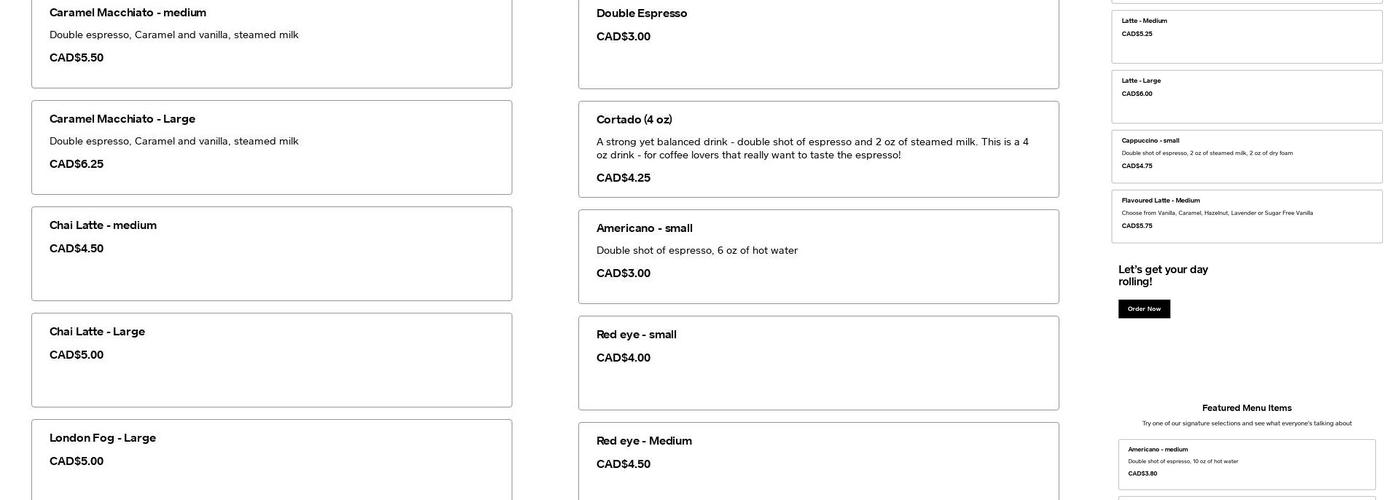 Rise and Grind Coffee Menu