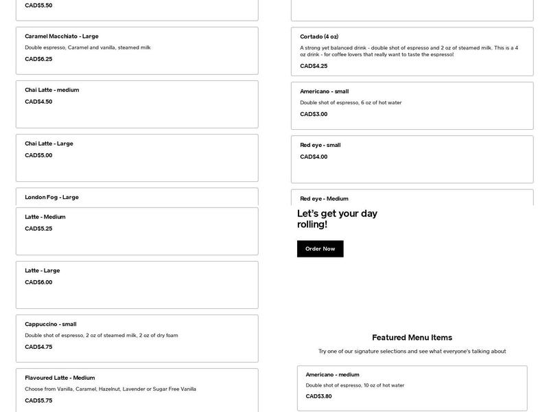 Rise and Grind Coffee Menu