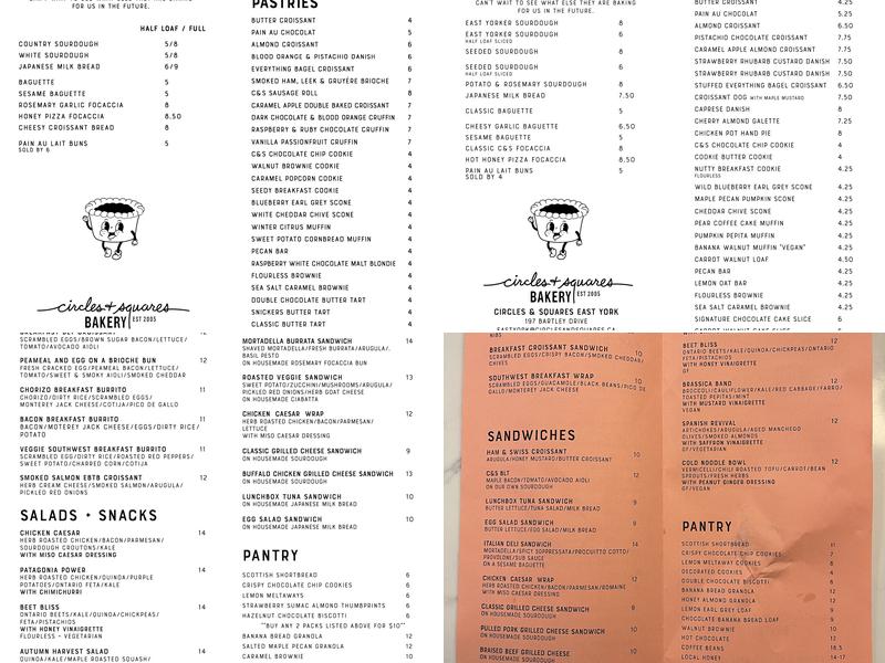 Circles & Squares Bakery Café Menu