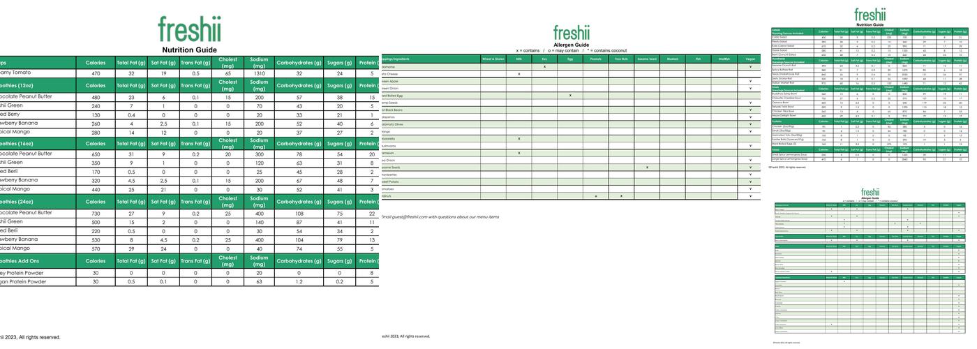 Freshii Menu