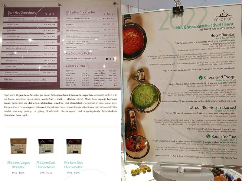 Koko Monk Hot Chocolate Lounge Menu