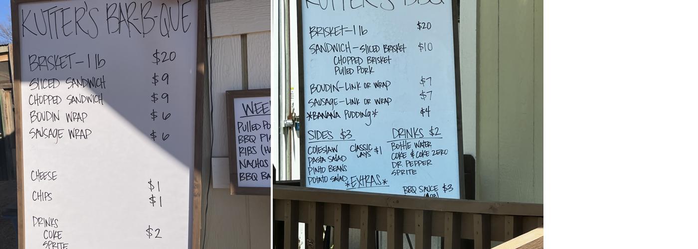 Kutter's BBQ Menu