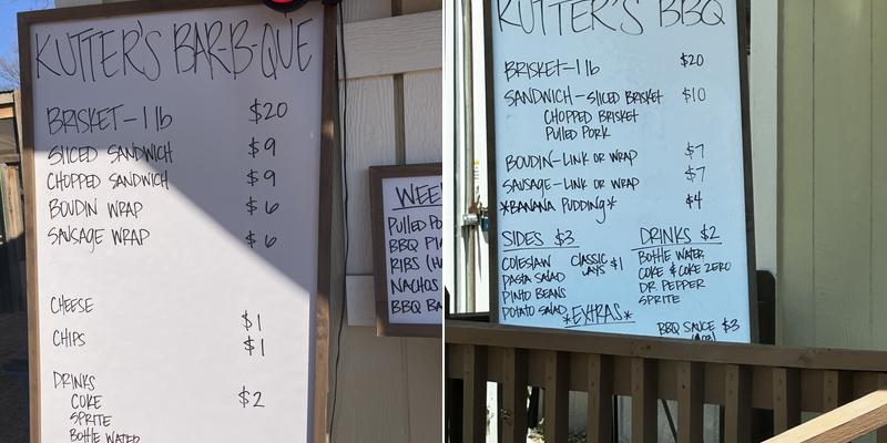 Kutter's BBQ Menu