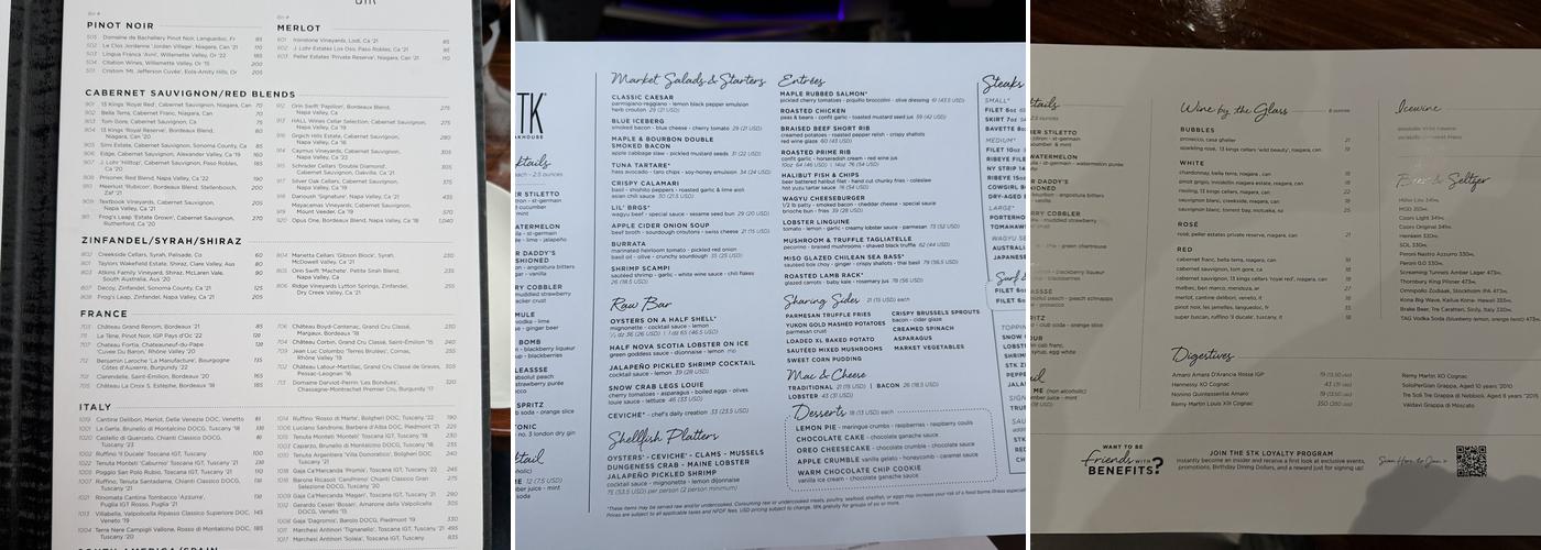 STK Steakhouse Fallsview Menu