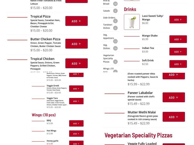 K&M Pizza and Indian Cuisine Menu