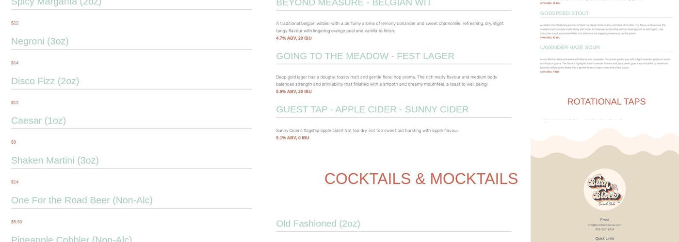 Burn Block Social Club Menu