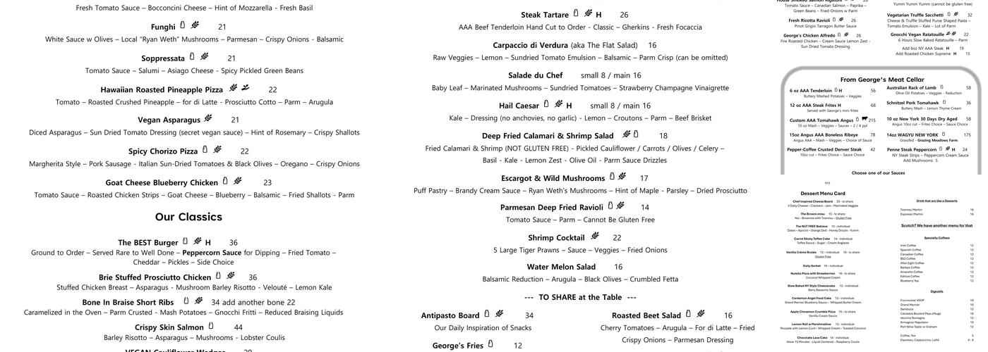 George's on Harbour Menu