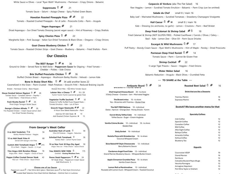 George's on Harbour Menu