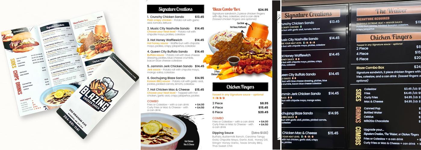 Blazing Chicken Shack Menu