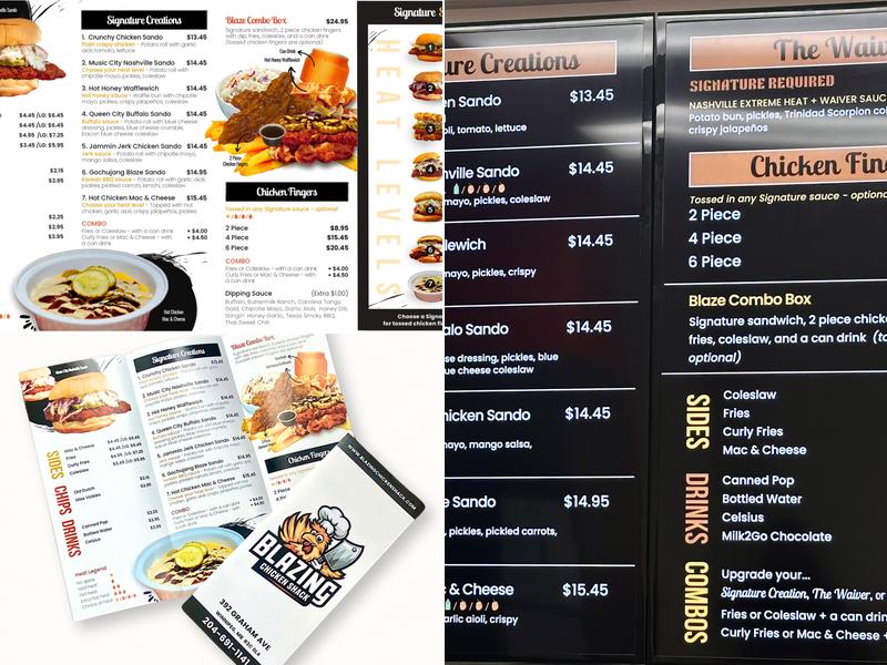 Blazing Chicken Shack Menu