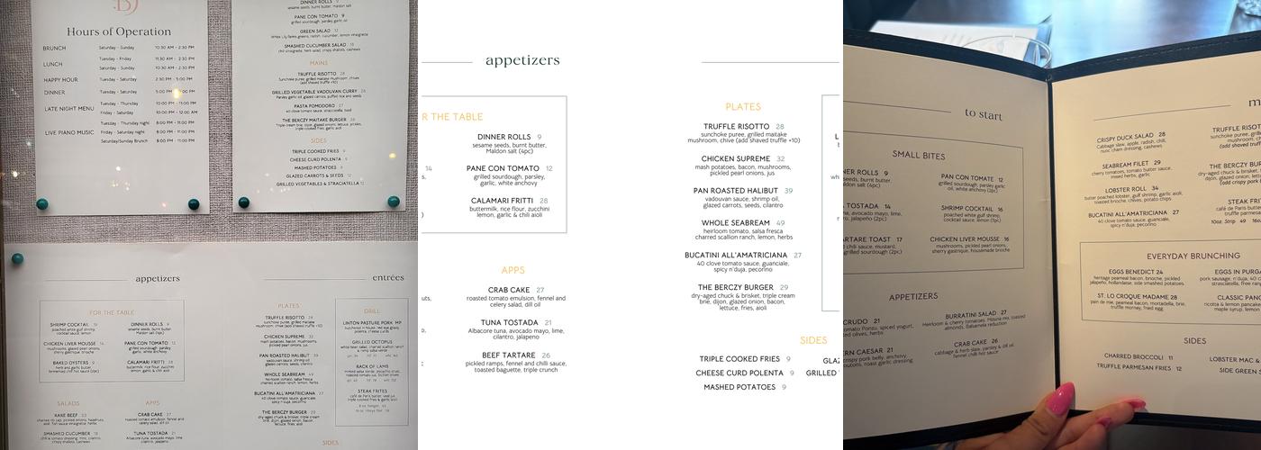 The Berczy Tavern Menu