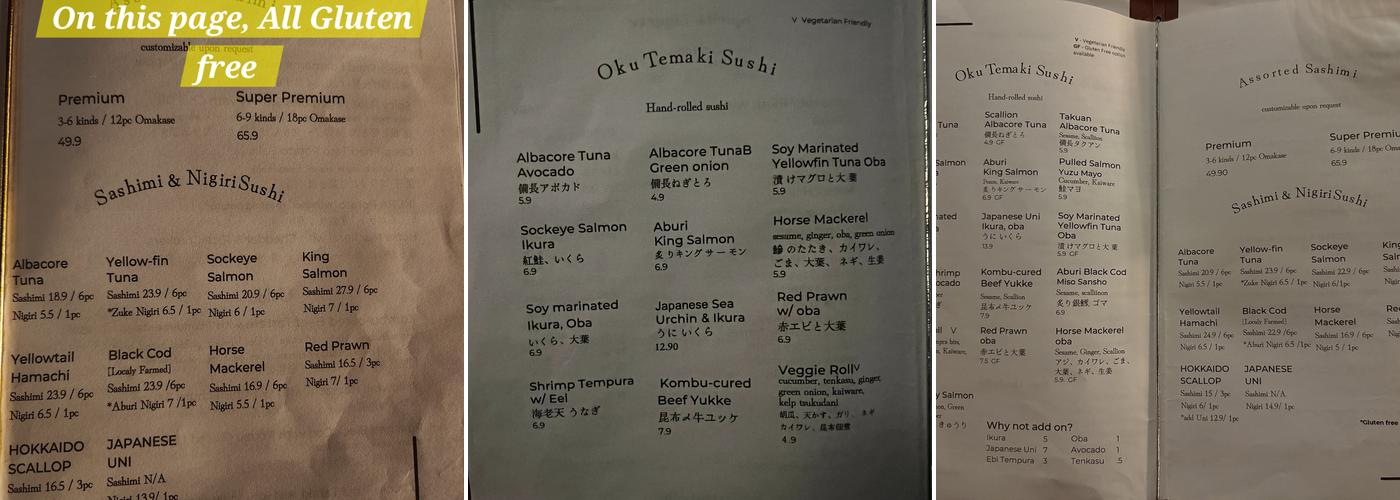 Oku Izakaya Bar Menu