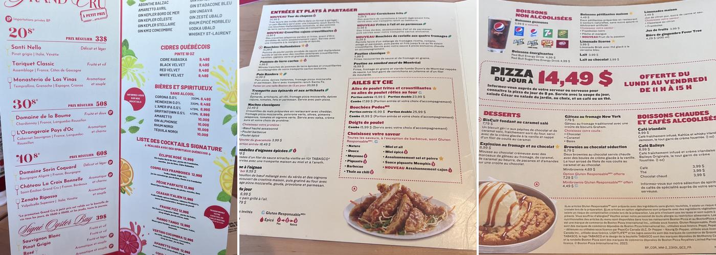 Boston Pizza Menu