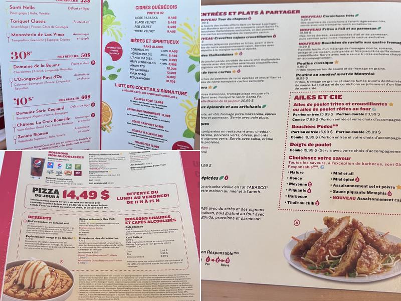 Boston Pizza Menu
