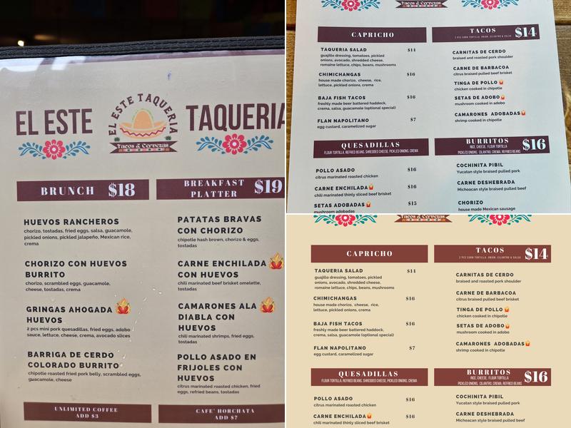 El Este Taqueria Tacos & Cervezas Menu