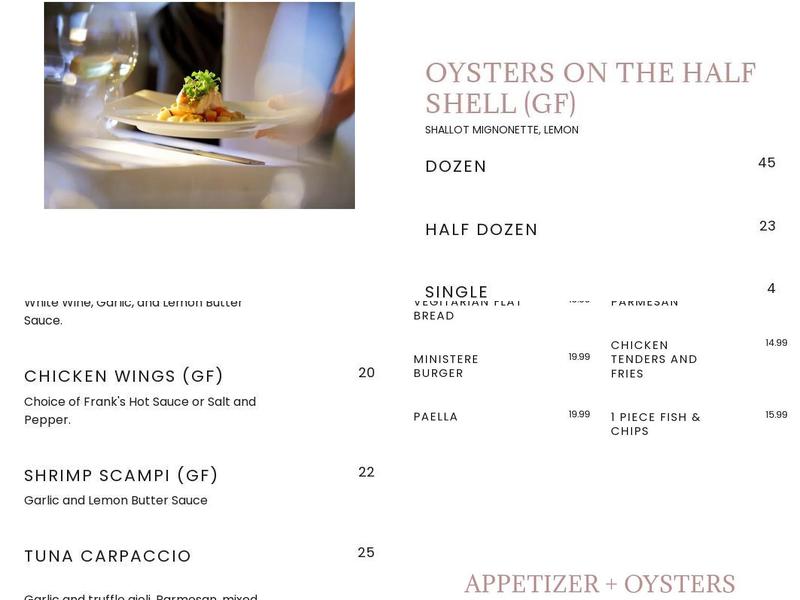 Ministere of seafood Menu