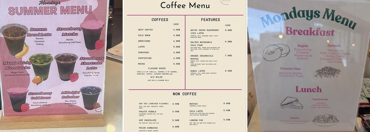 Mondays Cafe Menu