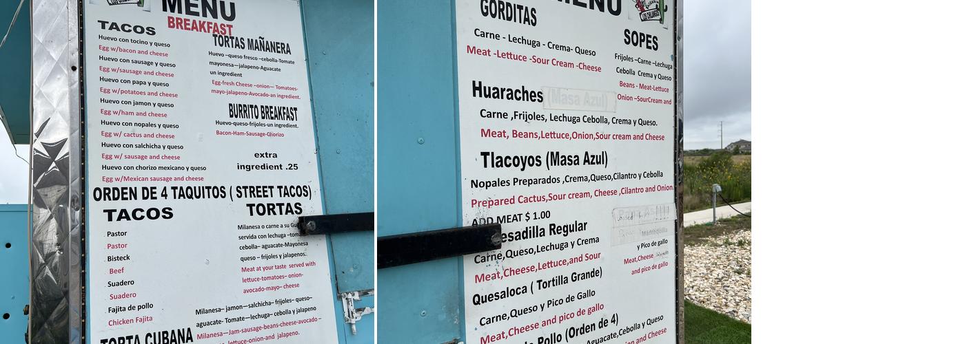 Taqueria mis chilangos Menu