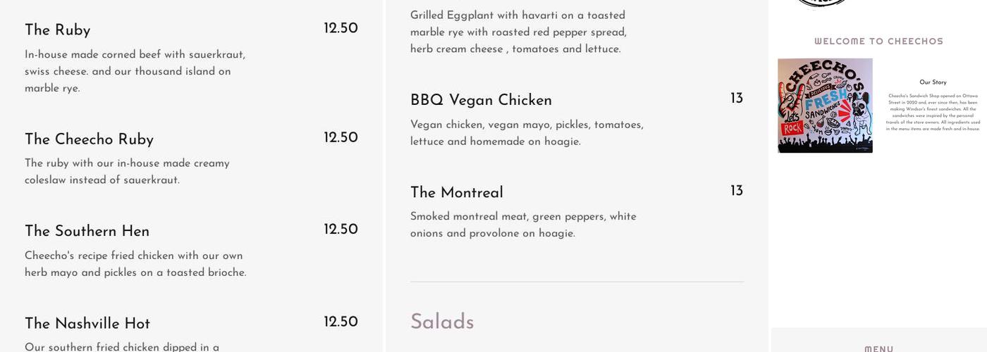 Cheecho's Sandwich Shop Menu