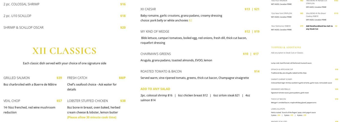 XII - Old Fashioned Restaurant Menu