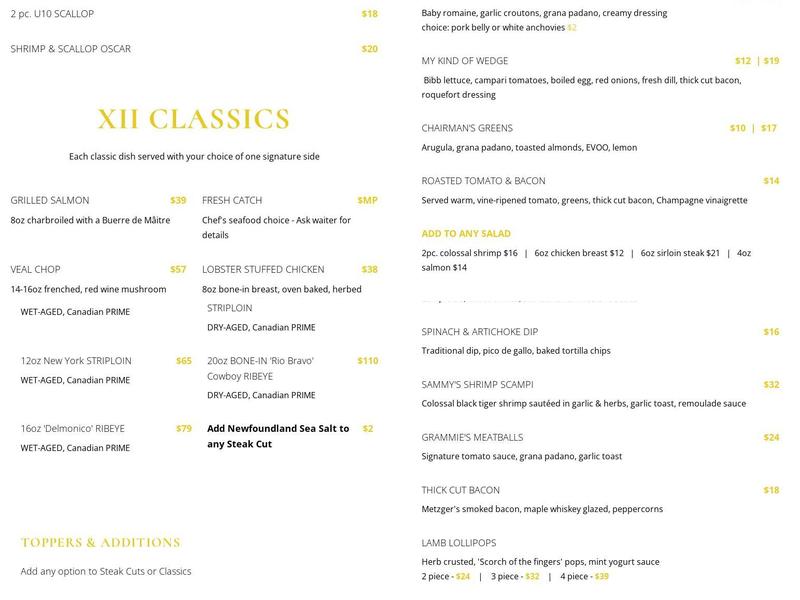 XII - Old Fashioned Restaurant Menu