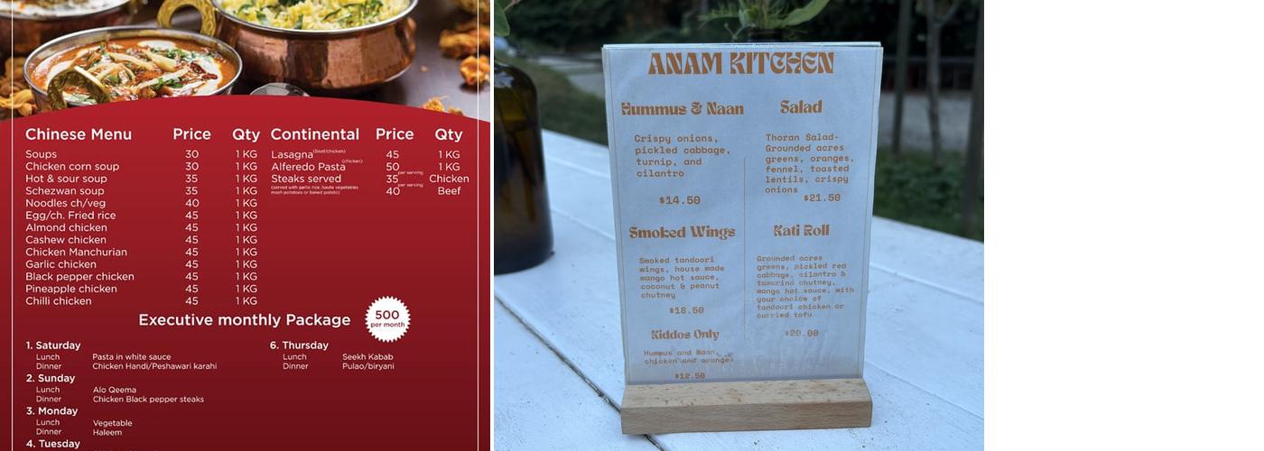Anam Kitchen Menu