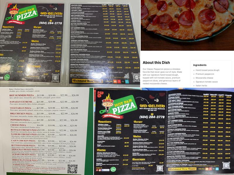 Hot Pan Pizza Richmond Menu