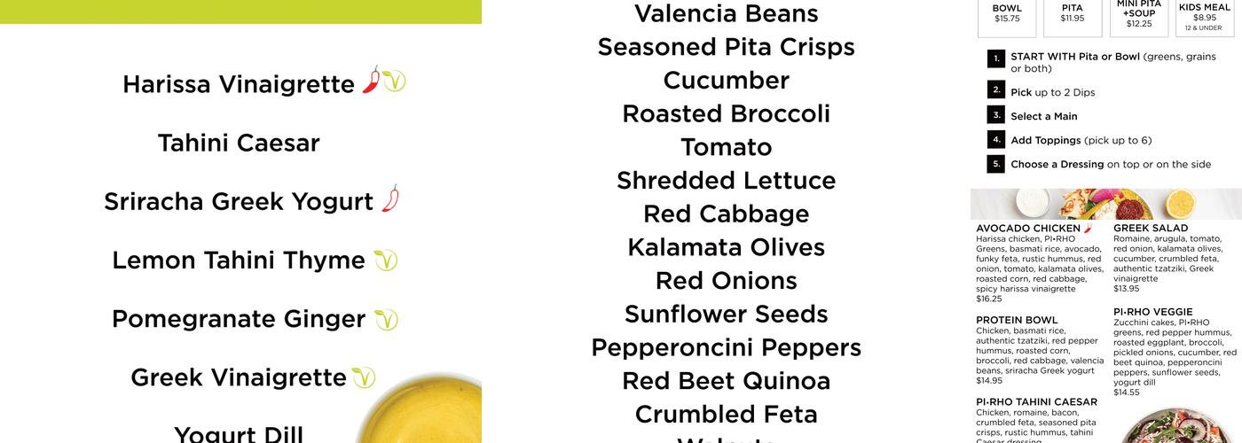 PI·RHO Fresh Greek Grill - Glenmore Menu