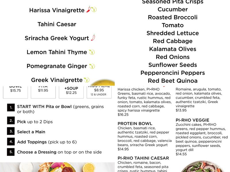 PI·RHO Fresh Greek Grill - Glenmore Menu