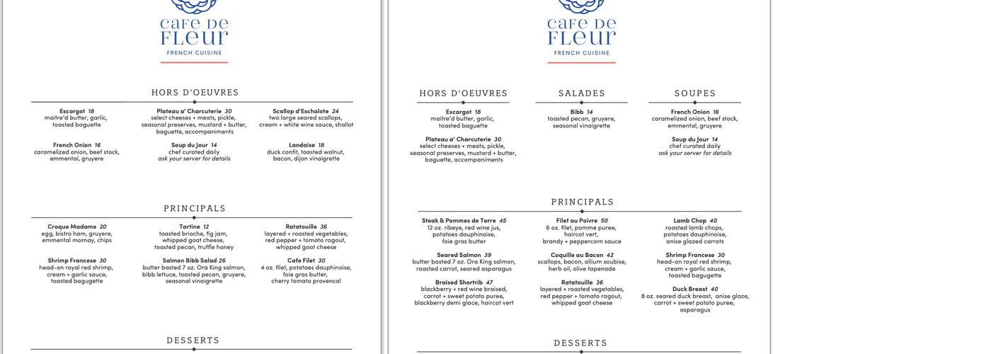 Cafe de Fleur Menu