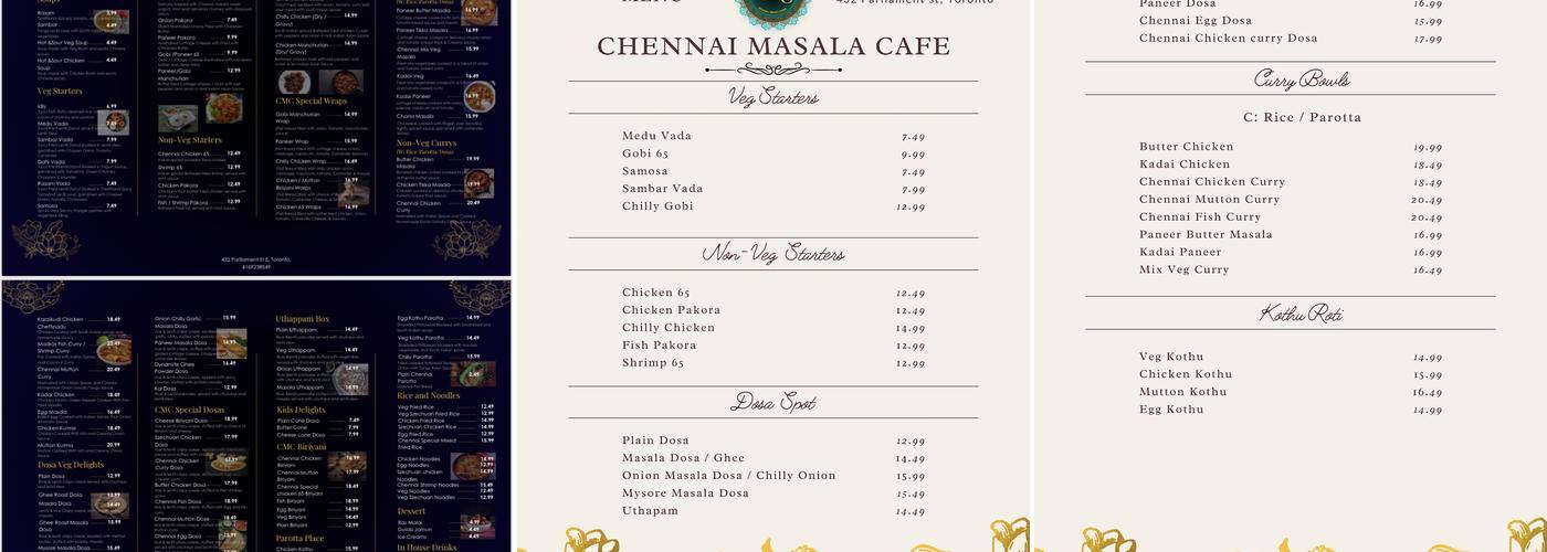 Chennai Masala Cafe Menu