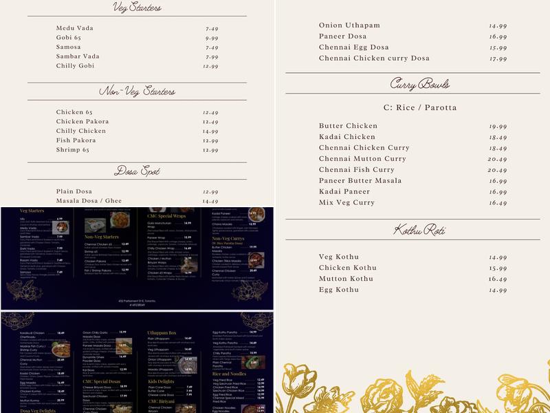 Chennai Masala Cafe Menu