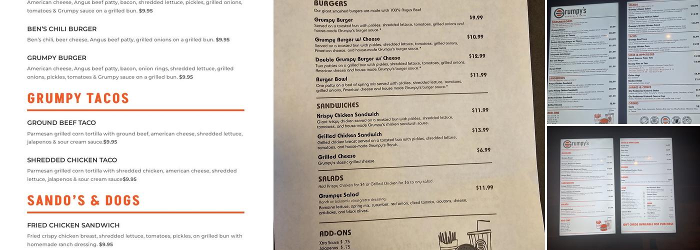 Grumpy's Burgers & Brew Menu