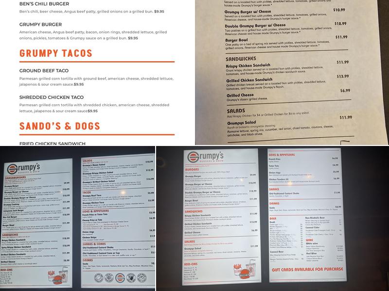 Grumpy's Burgers & Brew Menu