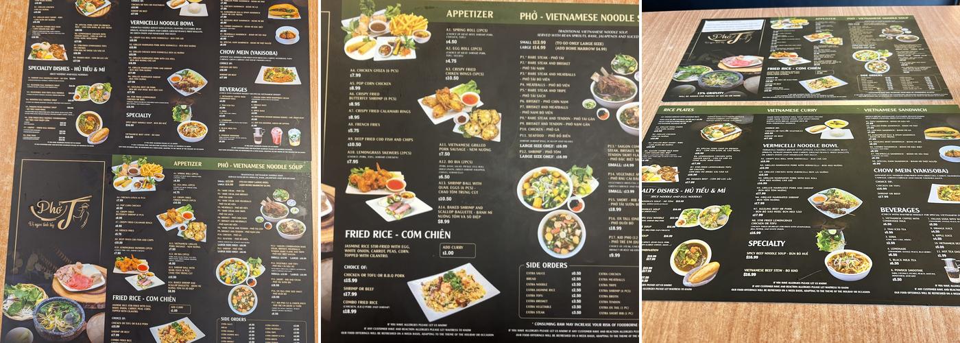 Pho J Menu