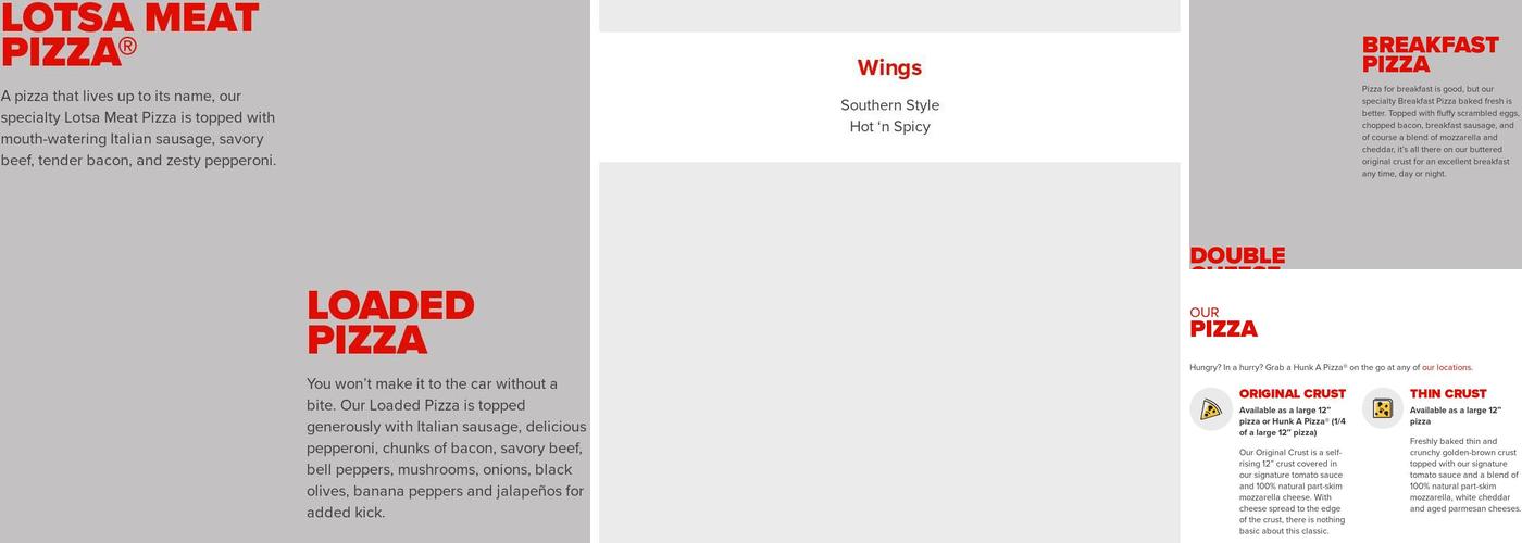 Hunt Brothers Pizza Menu