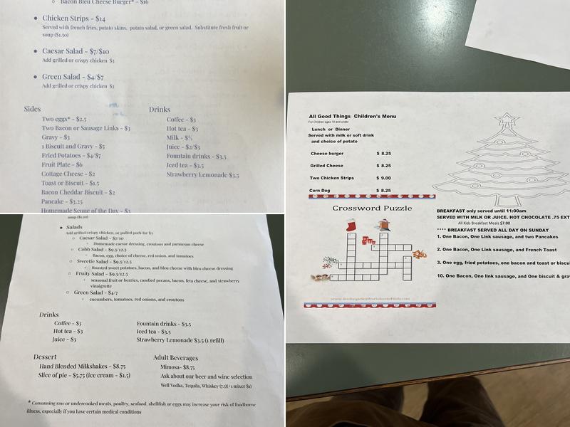 All Good Things Cafe and Eatery Menu
