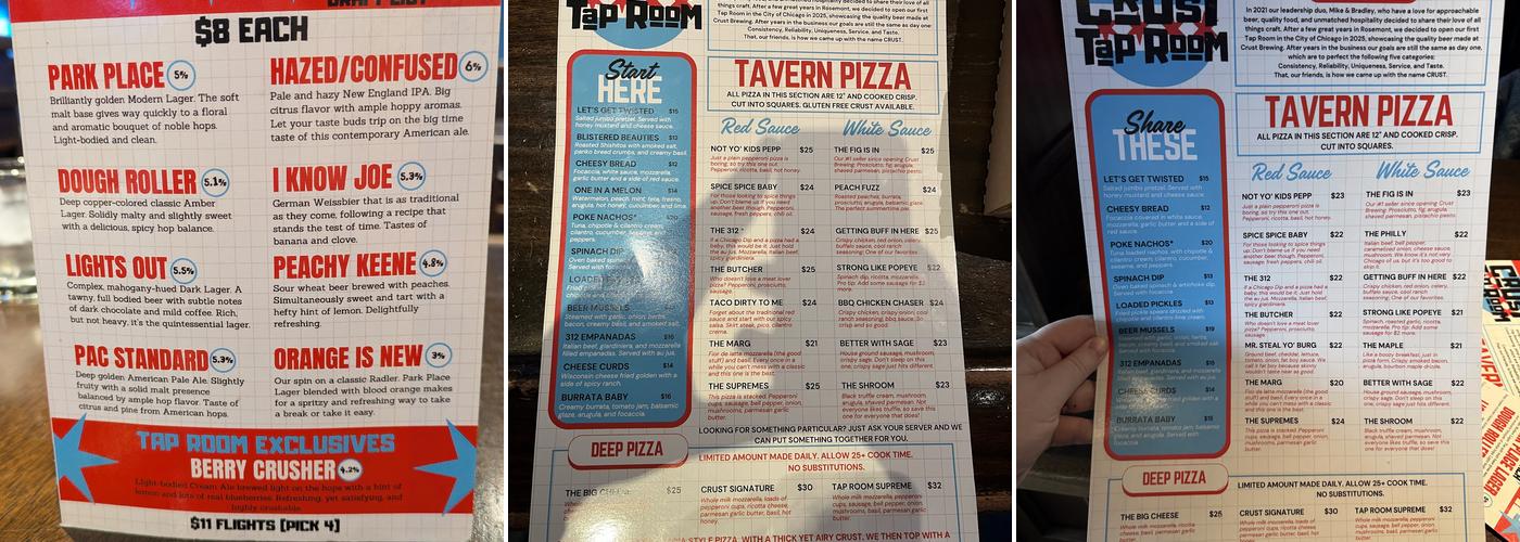 Crust Tap Room Menu