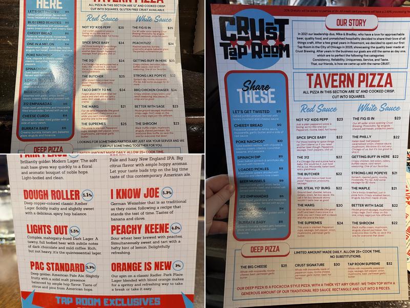Crust Tap Room Menu