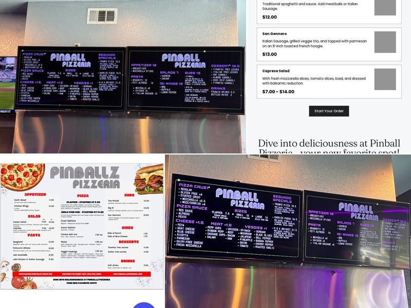 Pinball Pizzeria Menu