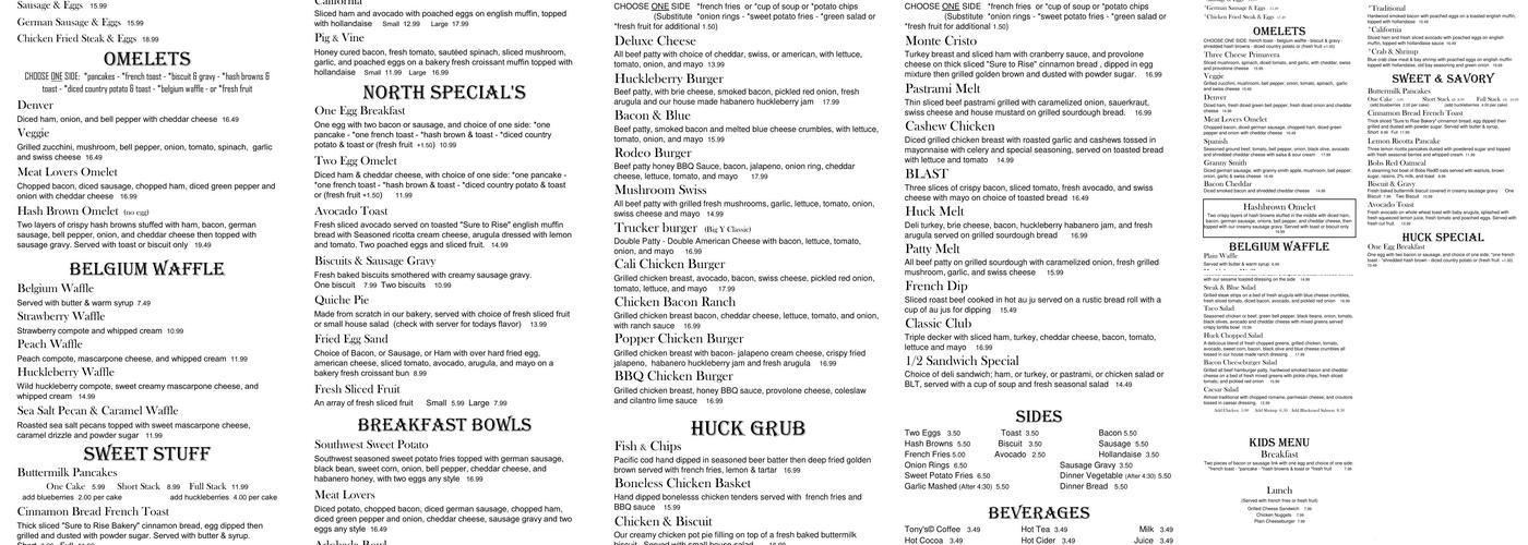 Huckleberry North Menu