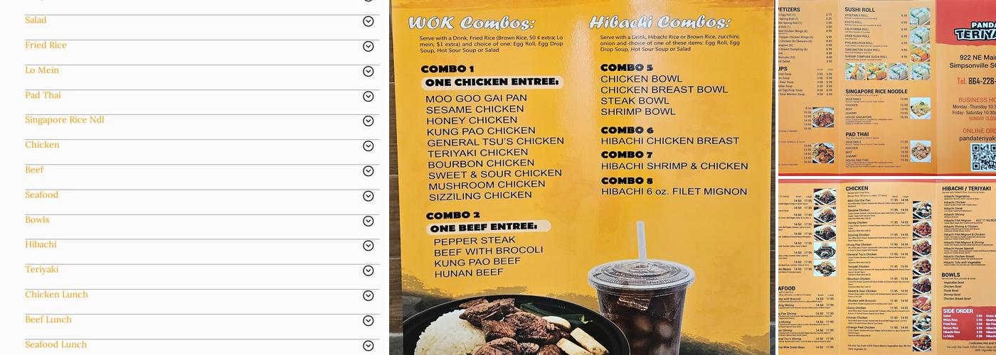 Panda Teriyaki Menu