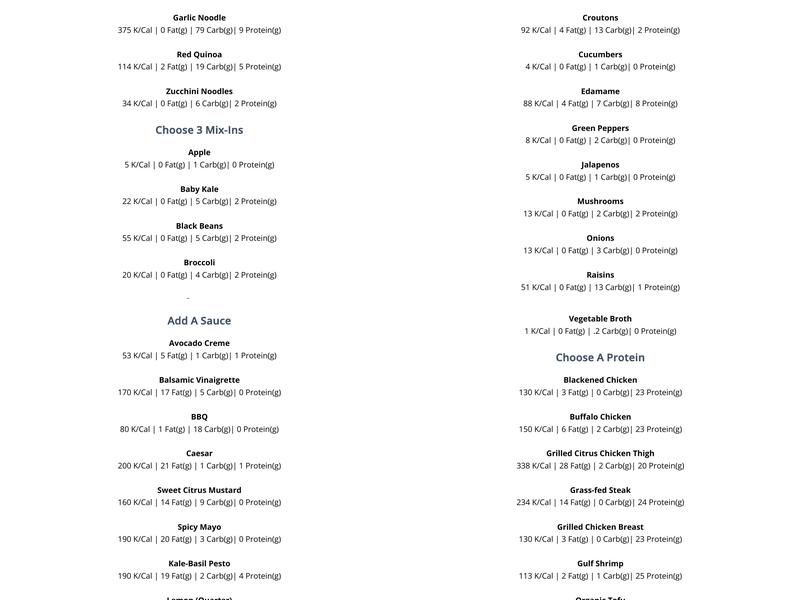 SoFresh Viera - Melbourne Area Menu